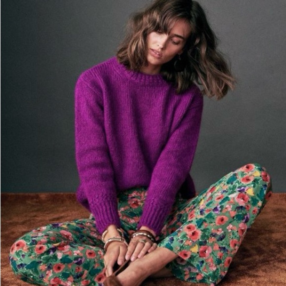 Sezane Chuck Sweater Purple Size Small Mohair Alpaca Pullover Knit Violet Boho S